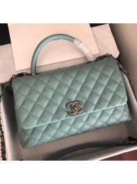 Chanel original Caviar leather flap bag top handle A92292 green &Silver-Tone Metal HY10973SS41