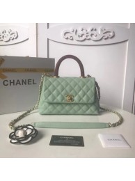 Chanel original Caviar leather flap bag top handle A92990 Peppermint Green HY2518Bw85