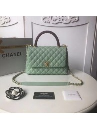 Chanel original Caviar leather flap bag top handle A92991 Peppermint Green HY1696zd34