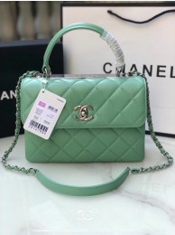 Chanel original lambskin top handle flap bag AS92236 light green&silver-Tone Metal HY19089bm74