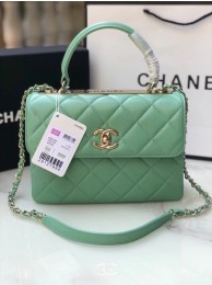 Chanel original lambskin top handle flap bag AS92236 lught green&Gold-Tone Metal HY2914fH28