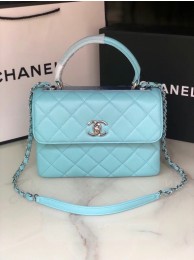 Chanel original lambskin top handle flap bag AS92236 sky blue&silver-Tone Metal HY24199bm74
