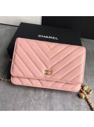 Chanel Owl Pendant Flap Shoulder Bag Calfskin Leather A33814 Peach HY18036Af99