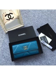 Chanel sheepskin & Gold-Tone Metal Wallet AP0955 blue HY10548Bw85