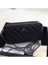 Chanel Shoulder Bag Black Cannage Pattern Leather CHA6845 Silver HY5163PC54