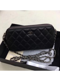 Chanel Shoulder Bag Black Sheepskin Leather CHA6845 Silver HY969Yo25