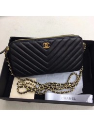 Chanel Shoulder Bag Black Sheepskin Leather V6845 Gold HY8467aM39