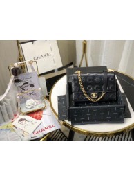 Chanel Shoulder Bag Original Leather Black 63595 Gold HY13648iZ66