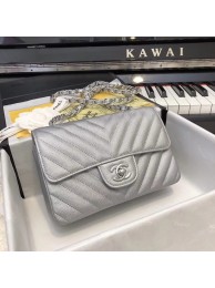Chanel Small Classic Handbag Grained Calfskin & silver-Tone Metal A69900 silver HY1322Is53