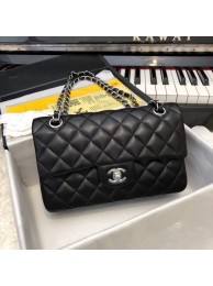 Chanel Small Classic Handbag Sheepskin silver-Tone Metal A01113 black HY4631NP24