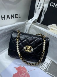 Chanel SMALL FLAP BAG Calfskin Imitation Pearls & Gold-Tone Metal AS3000 black HY19119MO84