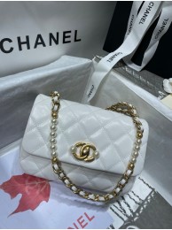 Chanel SMALL FLAP BAG Calfskin Imitation Pearls & Gold-Tone Metal AS3000 white HY23291kC27