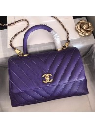 Chanel Small Flap Bag with Top Handle V92990 dark purple & gold-Tone Metal HY11079uZ84
