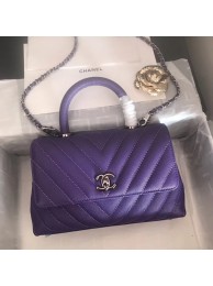 Chanel Small Flap Bag with Top Handle V92990 dark purple & silver-Tone Metal HY22453io33