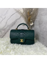 Chanel Snake skin mini flap bag with top handle AS2431 blackish green HY3539hk64
