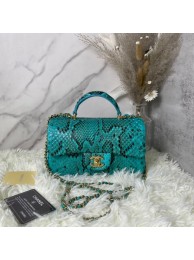 Chanel Snake skin mini flap bag with top handle AS2431 blue HY10171pB23