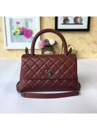 Chanel Tote Bag Dark Red Original Calfskin Leather 92990 Silver HY17394Yo25