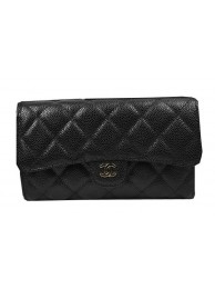 Chanel Tri-Fold Wallet Black Original Cannage Pattern A31506 Gold HY4010Jz48