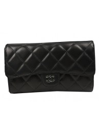 Chanel Tri-Fold Wallet Black Original Sheppskin A31506 Silver HY26814Xr72
