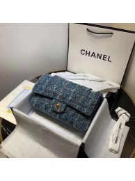 CHANEL Tweed Calfskin -Tone & Gold-Tone Metal 1112 blue HY523Ri95
