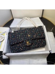 CHANEL Tweed Calfskin -Tone & Gold-Tone Metal 1112 dark blue HY25307jf20