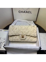 CHANEL Tweed Calfskin -Tone & Gold-Tone Metal AS1112 white HY15035sf78