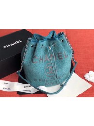 CHANEL Tweed Calfskin drawstring bag & Gold-Tone Metal AS0455 blue HY7623Mc61