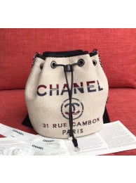 CHANEL Tweed Calfskin drawstring bag & Gold-Tone Metal AS0455 Cream HY691xa43