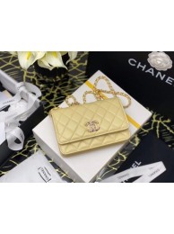 Chanel wallet on chain Grained Calfskin & Laquered Gold-Tone Metal AP2021 yellow HY2469tg76