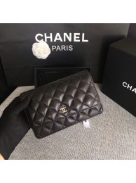 Chanel WOC Flap Bag Black Original Sheepskin Leather 33814 Silver HY17955sf78