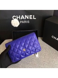 Chanel WOC Flap Bag Blue Original Sheepskin Leather 33814 Glod HY9339Kf26