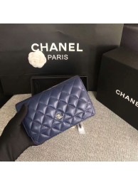 Chanel WOC Flap Bag Dark Blue Original Sheepskin Leather 33814 Silver HY5768iv85