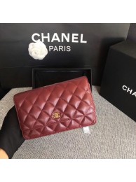 Chanel WOC Flap Bag Dark Red Original Sheepskin Leather 33814 Glod HY9668qB82