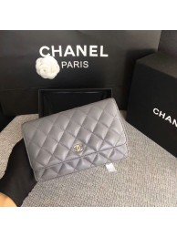 Chanel WOC Flap Bag Grey Original Sheepskin Leather 33814 Silver HY21340nU55
