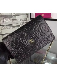 Chanel WOC Flap Bag Original Black Camellia Leather A5373 Gold HY17015KX86