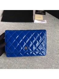 Chanel WOC Flap Bag Patent Leather A33814C Blue HY25083gE29
