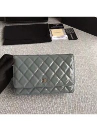 Chanel WOC Flap Bag Patent Leather A33814C Grey HY25146xa43
