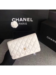 Chanel WOC Flap Bag White Original Sheepskin Leather 33814 Glod HY4540Kn56