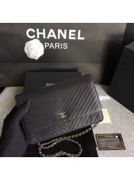 Chanel WOC Flap Shoulder Bag Black Calfskin A33814 Silver HY245hT91