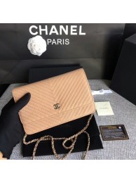 Chanel WOC Flap Shoulder Bag Camel Calfskin Leather A33814 Silver HY22951Va47