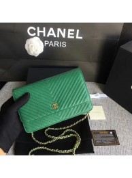 Chanel WOC Flap Shoulder Bag Green Calfskin Leather A33814 Gold HY11301TP23