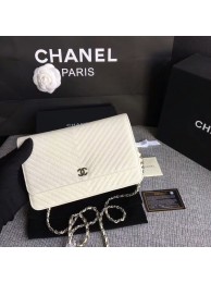 Chanel WOC Flap Shoulder Bag Offwhite Calfskin Leather A33814 Silver HY18133dN21