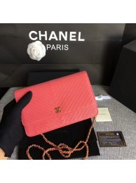 Chanel WOC Flap Shoulder Bag Peach Calfskin Leather A33814 Gold HY26507Is53