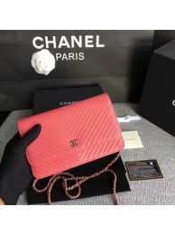 Chanel WOC Flap Shoulder Bag Peach Calfskin Leather A33814 Silver HY25705lU52