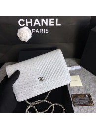 Chanel WOC Flap Shoulder Bag White Calfskin A33814 Silver HY10516kC27