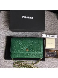 Chanel WOC Green Camellia Leather mini Flap Bag A33814 Gold HY7474Rc99