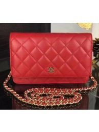 Chanel WOC mini Flap Bag Red Sheepskin A5373 Gold HY19117nE34