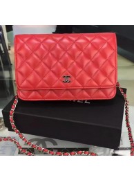 Chanel WOC mini Flap Bag Red Sheepskin A5373 Silver HY26258hI90