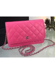 Chanel WOC mini Flap Bag Rose Sheepskin A5373 Silver HY1922Il41