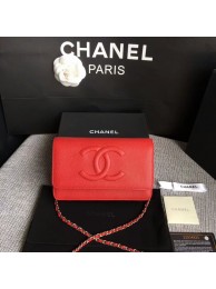 Chanel WOC Original Calfskin Leather Red Shoulder Bag 33814 Silver HY6902gN72